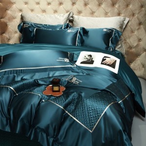 100s pure cotton long-staple cotton embroidery style pure cotton quilted bed cover four-piece bedding set