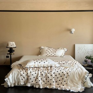 60S Lyocell Digital Printing Duvet Soft Silky Summer Quilt Air-condition Light Luxury Lace Champagne Bedding Set
