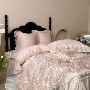 140S Long Staple Cotton Pink Embroidery Quilt Cover 4PCS Bedding Set