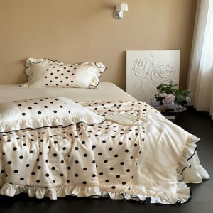 60S Lyocell Digital Printing Duvet Soft Silky Summer Quilt Air-condition Light Luxury Lace Champagne Bedding Set