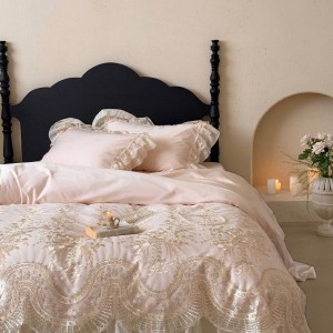 140S Long Staple Cotton Pink Embroidery Quilt Cover 4PCS Bedding Set