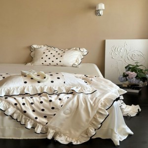 60S Lyocell Digital Printing Duvet Soft Silky Summer Quilt Air-condition Light Luxury Lace Champagne Bedding Set