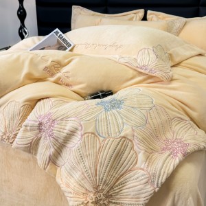 220g Milk Velvet Floral Embroidery Duvet Cover Queen King Bed Sheet Yellow Bedding Set