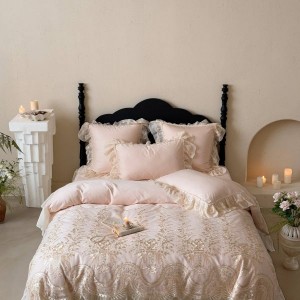 140S Long Staple Cotton Pink Embroidery Quilt Cover 4PCS Bedding Set