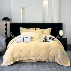 220g Milk Velvet Floral Embroidery Duvet Cover Queen King Bed Sheet Yellow Bedding Set