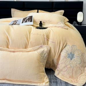 220g Milk Velvet Floral Embroidery Duvet Cover Queen King Bed Sheet Yellow Bedding Set
