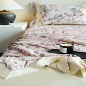100S Lyocell Purple Floral Plant Digital Printing Summer Quilt 100% Natural Silk Filled Air-condition Bedding