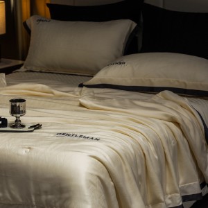 Summer cool 4-pieces lyocell home hotel textile beige jacquard pillowcases solid color bedsheets king size kids’ bedding set