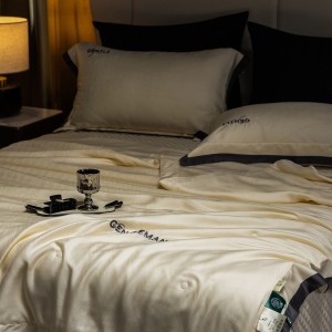 Summer cool 4-pieces lyocell home hotel textile beige jacquard pillowcases solid color bedsheets king size kids’ bedding set
