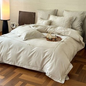 Super soft white pure cotton home textile brushed duvet quilt cover four piece bed sheets bedding set