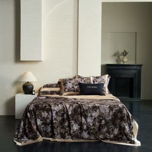 Summer New Floral Plant Digital Printing Summer Quilt Queen King Bed Sheets Black Lyocell Bedding Set