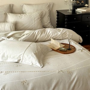 Super soft white pure cotton home textile brushed duvet quilt cover four piece bed sheets bedding set