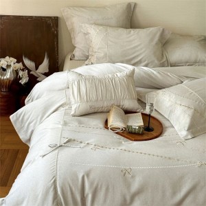 Super soft white pure cotton home textile brushed duvet quilt cover four piece bed sheets bedding set