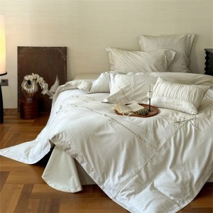 Super soft white pure cotton home textile brushed duvet quilt cover four piece bed sheets bedding set
