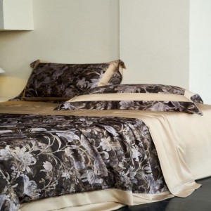 Summer New Floral Plant Digital Printing Summer Quilt Queen King Bed Sheets Black Lyocell Bedding Set