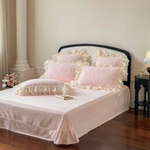 Pink Milk Velvet Bedcover Bed Sheets Pillowcases Lace Embroidery Bedspread Bedding Set