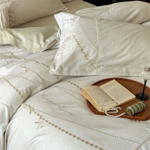 Super soft white pure cotton home textile brushed duvet quilt cover four piece bed sheets bedding set