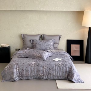 Light luxury senior satin 100S cotton bed linen purple king size house digital printing comforter cover bedroom bedding set wholesaler