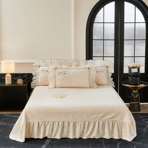 Milk Velvet Bed Cover Bed Sheets Double Pillowcases Lace Edge 4PCS White Bedspread Bedding Set