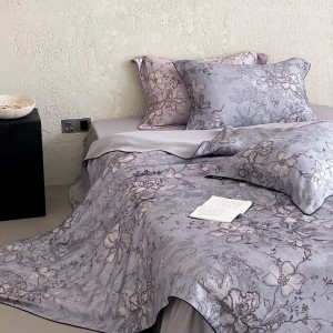 Light luxury senior satin 100S cotton bed linen purple king size house digital printing comforter cover bedroom bedding set wholesaler