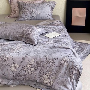 Light luxury senior satin 100S cotton bed linen purple king size house digital printing comforter cover bedroom bedding set wholesaler
