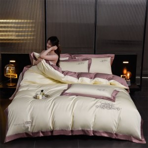 Class a long staple cotton embroidery quilt cover purple flat sheet bedding set for home