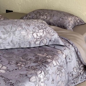 Light luxury senior satin 100S cotton bed linen purple king size house digital printing comforter cover bedroom bedding set wholesaler