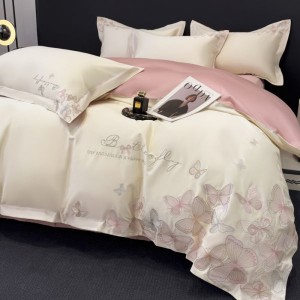 High Class Cotton Light Luxury 4PCS Bedding Set With Embroidery Duvet Cover Pillowcases Bed Sheets