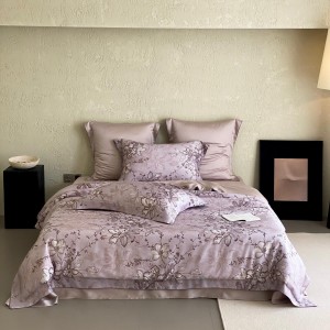 Light luxury senior satin 100S cotton bed linen purple king size house digital printing comforter cover bedroom bedding set wholesaler
