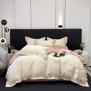 High Class Cotton Light Luxury 4PCS Bedding Set With Embroidery Duvet Cover Pillowcases Bed Sheets