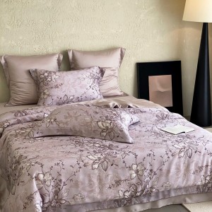 Light luxury senior satin 100S cotton bed linen purple king size house digital printing comforter cover bedroom bedding set wholesaler