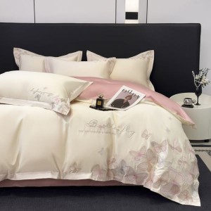 High Class Cotton Light Luxury 4PCS Bedding Set With Embroidery Duvet Cover Pillowcases Bed Sheets