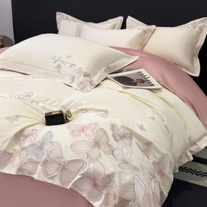 High Class Cotton Light Luxury 4PCS Bedding Set With Embroidery Duvet Cover Pillowcases Bed Sheets