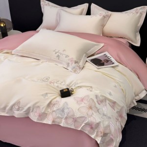 High Class Cotton Light Luxury 4PCS Bedding Set With Embroidery Duvet Cover Pillowcases Bed Sheets