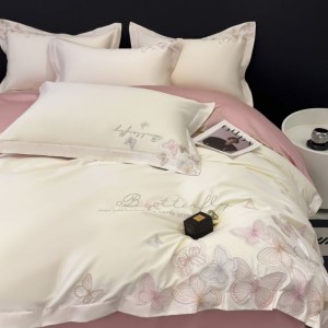 High Class Cotton Light Luxury 4PCS Bedding Set With Embroidery Duvet Cover Pillowcases Bed Sheets