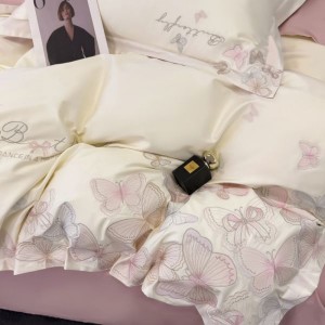 High Class Cotton Light Luxury 4PCS Bedding Set With Embroidery Duvet Cover Pillowcases Bed Sheets