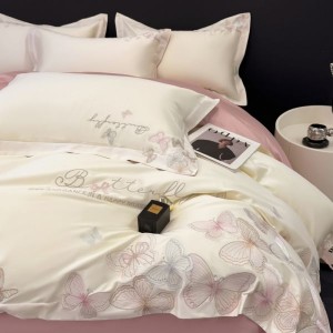 High Class Cotton Light Luxury 4PCS Bedding Set With Embroidery Duvet Cover Pillowcases Bed Sheets
