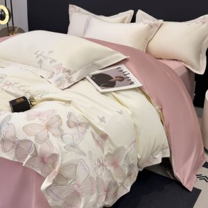 High Class Cotton Light Luxury 4PCS Bedding Set With Embroidery Duvet Cover Pillowcases Bed Sheets