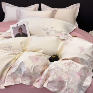 High Class Cotton Light Luxury 4PCS Bedding Set With Embroidery Duvet Cover Pillowcases Bed Sheets