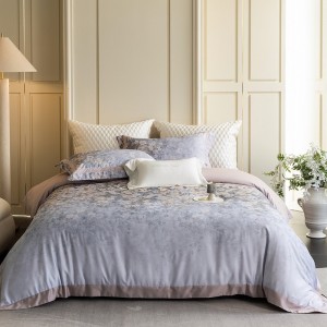 High Count Lyocell Cotton Digital Printing Duvet Cover Pillowcases Soft Purple Floral Bedding Set