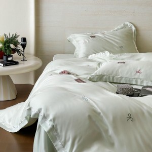 Elegant design full size embroidery adult pillowcases luxury green 100% cotton sateen comforter cover bedding set supplier