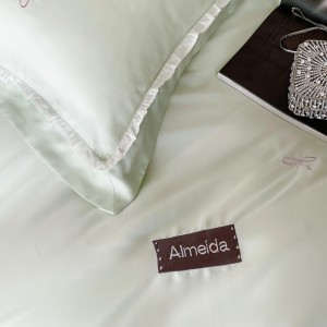 Elegant design full size embroidery adult pillowcases luxury green 100% cotton sateen comforter cover bedding set supplier