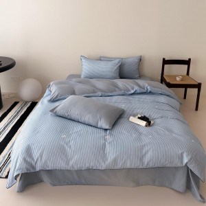 Wholesale high-quality blue cotton duvet cover printing bed sheet 4piece home textile bedding set supplier