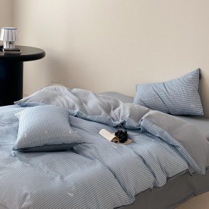 Wholesale high-quality blue cotton duvet cover printing bed sheet 4piece home textile bedding set supplier