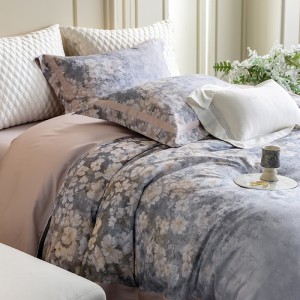 High Count Lyocell Cotton Digital Printing Duvet Cover Pillowcases Soft Purple Floral Bedding Set