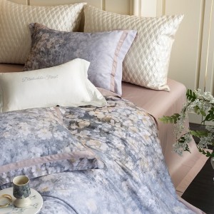 High Count Lyocell Cotton Digital Printing Duvet Cover Pillowcases Soft Purple Floral Bedding Set