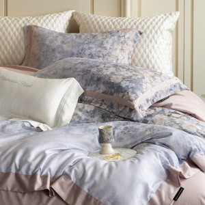 High Count Lyocell Cotton Digital Printing Duvet Cover Pillowcases Soft Purple Floral Bedding Set