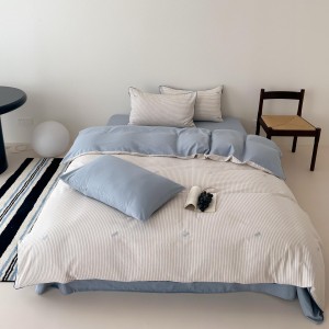 Wholesale high-quality blue cotton duvet cover printing bed sheet 4piece home textile bedding set supplier