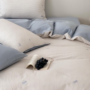 Wholesale high-quality blue cotton duvet cover printing bed sheet 4piece home textile bedding set supplier