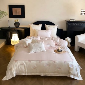 100s long-staple cotton high-precision embroidery pink four-piece bedding set
